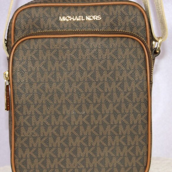 Michael Kors Signature Logo Brown PVC Crossbody Bag with Matching Zip Wallet | G - Picture 1 of 15